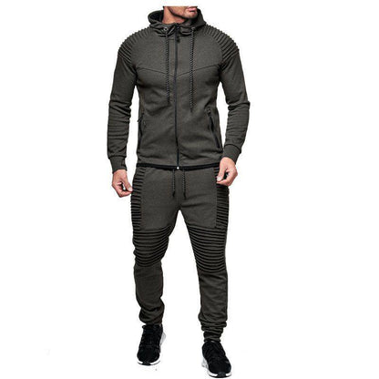 Lässiger Sport-Trainingsanzug für Herren, Set aus Kapuzenpullover und Jogginghose mit Reißverschluss
