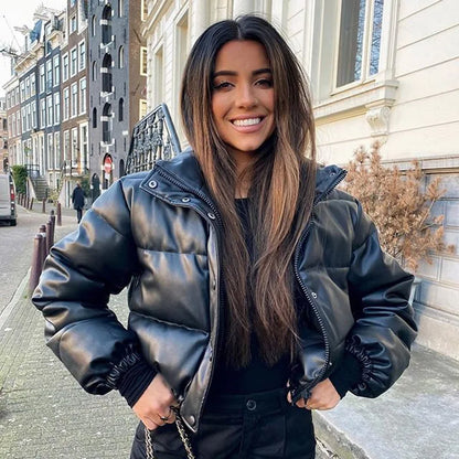Damen Winter Dicke PU Ledermäntel